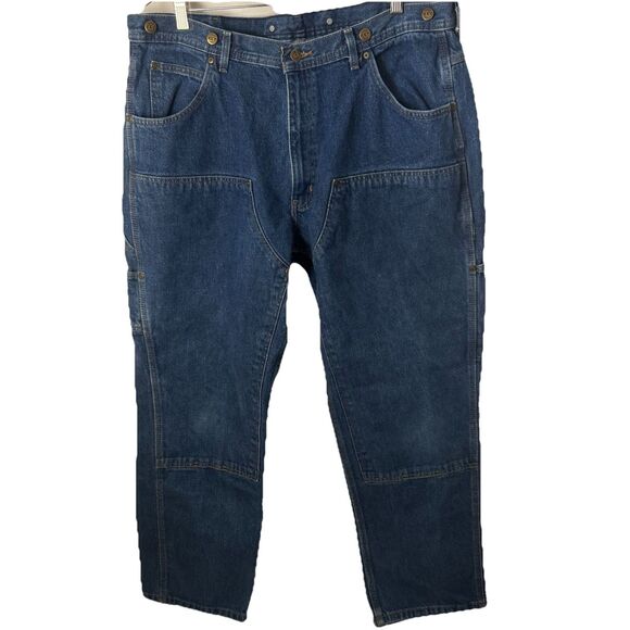 Vintage Double Knee Key Carpenter Jeans Mens 38x31 Heavy Blue Denim Suspender - Picture 1 of 9